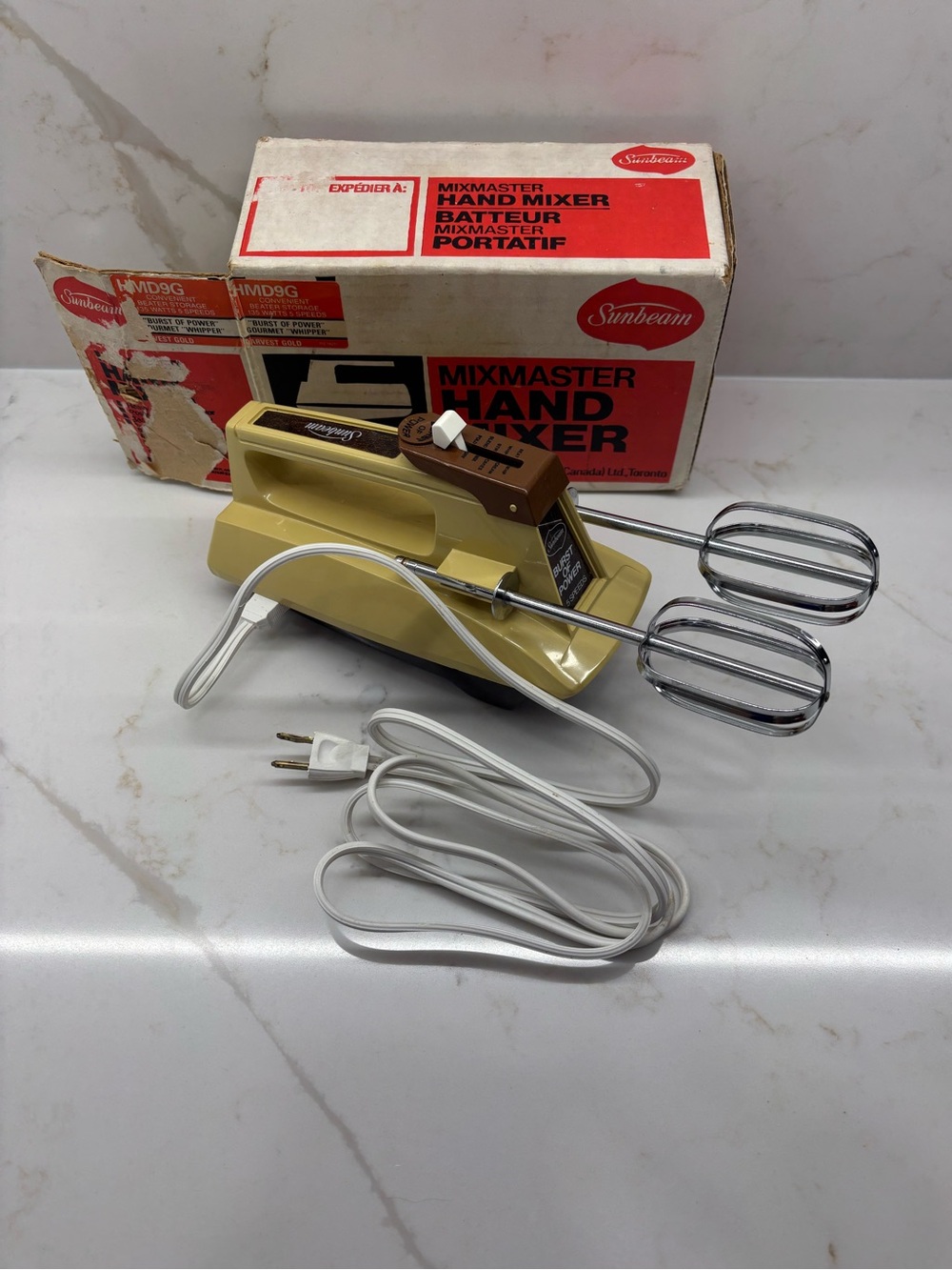 Vintage Sunbeam Burst Of Power Mixmaster Hand Mixer Harvest Gold Working & Box